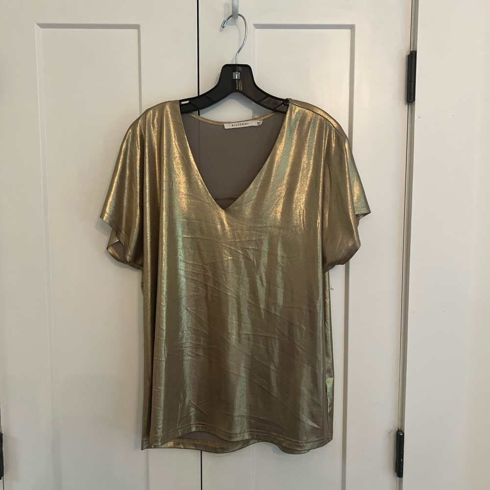 Ellison Shimmering Gold V-Neck Blouse L